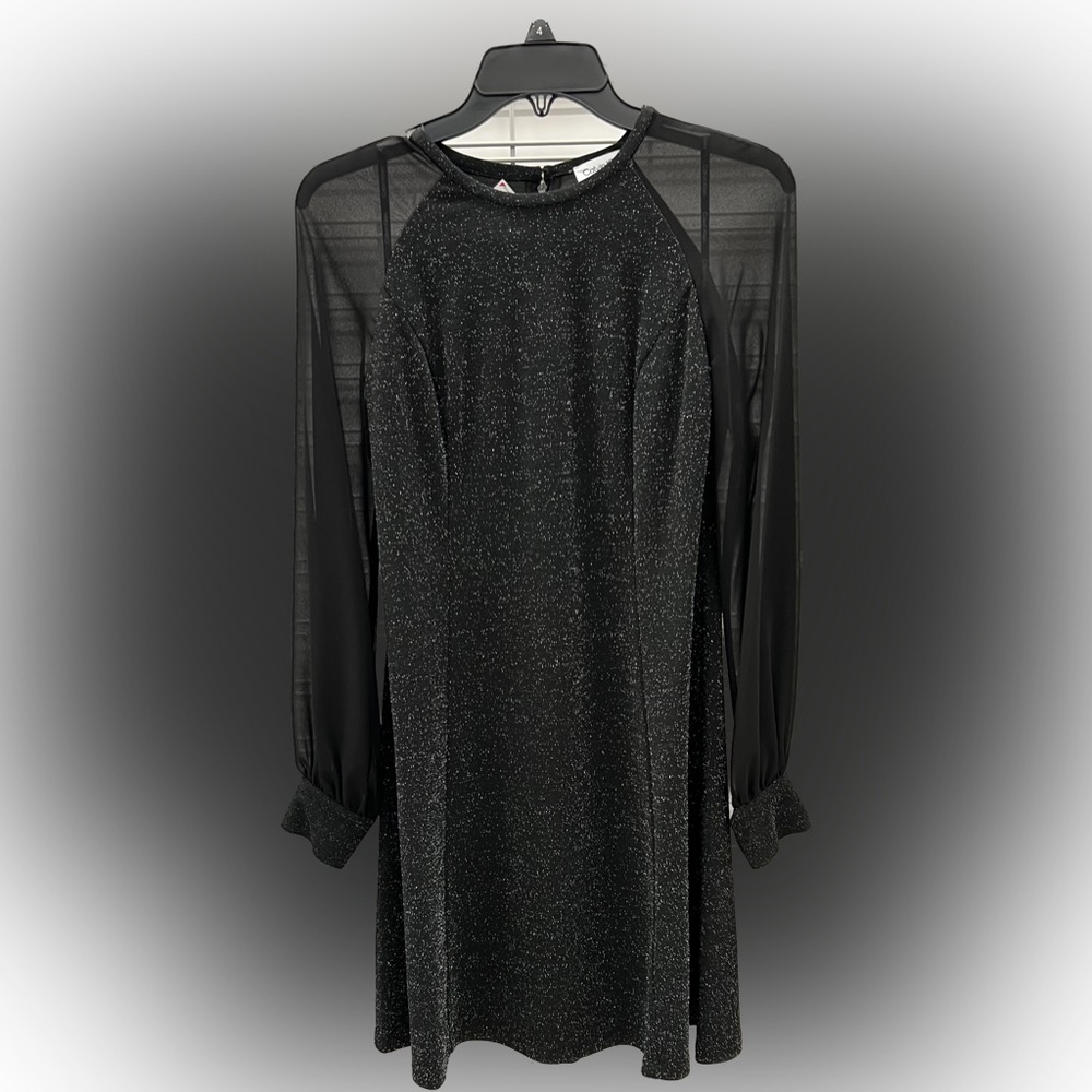 Calvin Klein Women's New Sheath Dress with Sheer Sleeves - Picture 1 of 3
